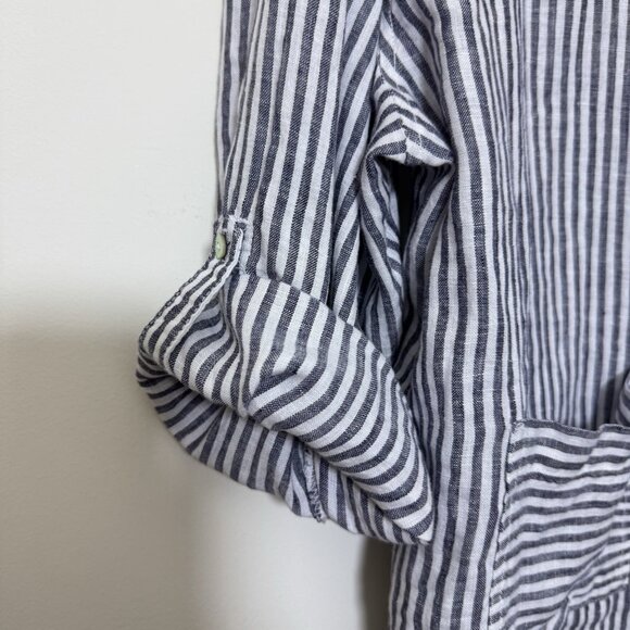 Tahari Women’s Linen Striped Hooded Shirt Size 3X Button Down Long Sleeve - Picture 3 of 7